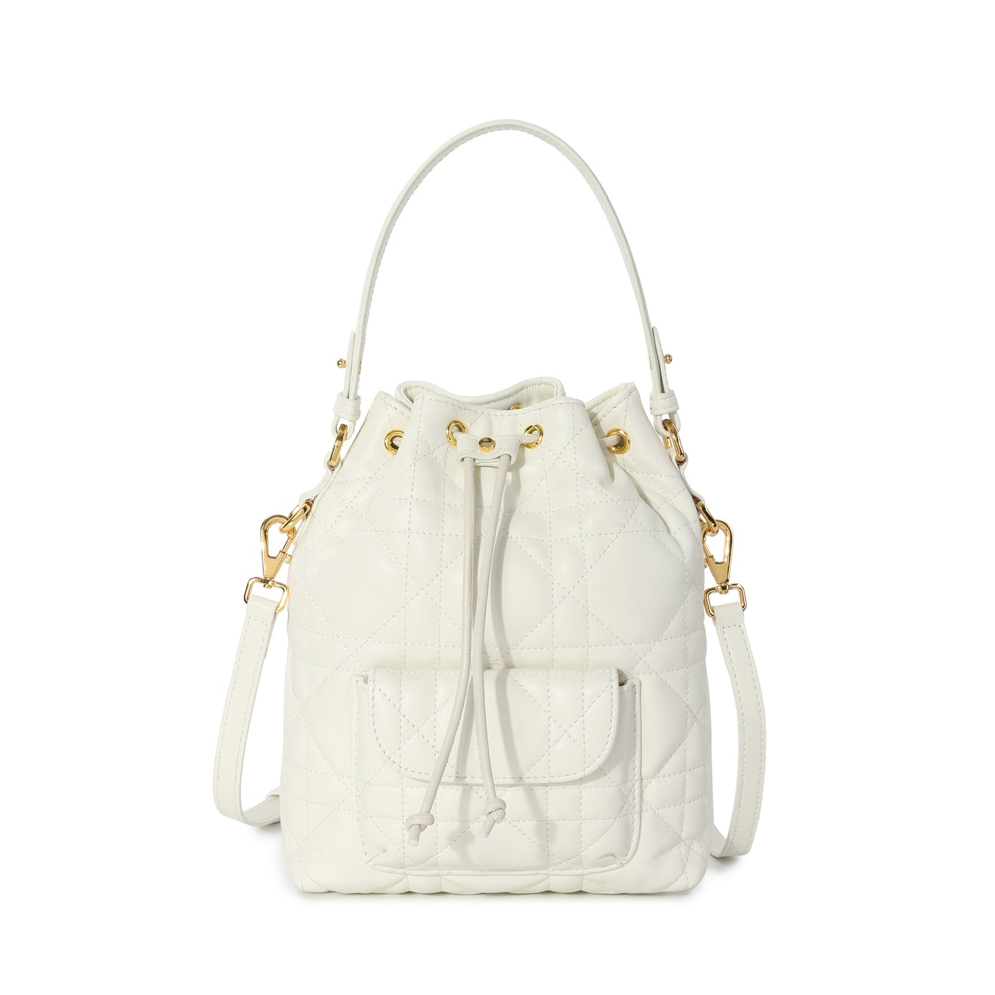 Quilted Leather Drawstring Bucket Bag