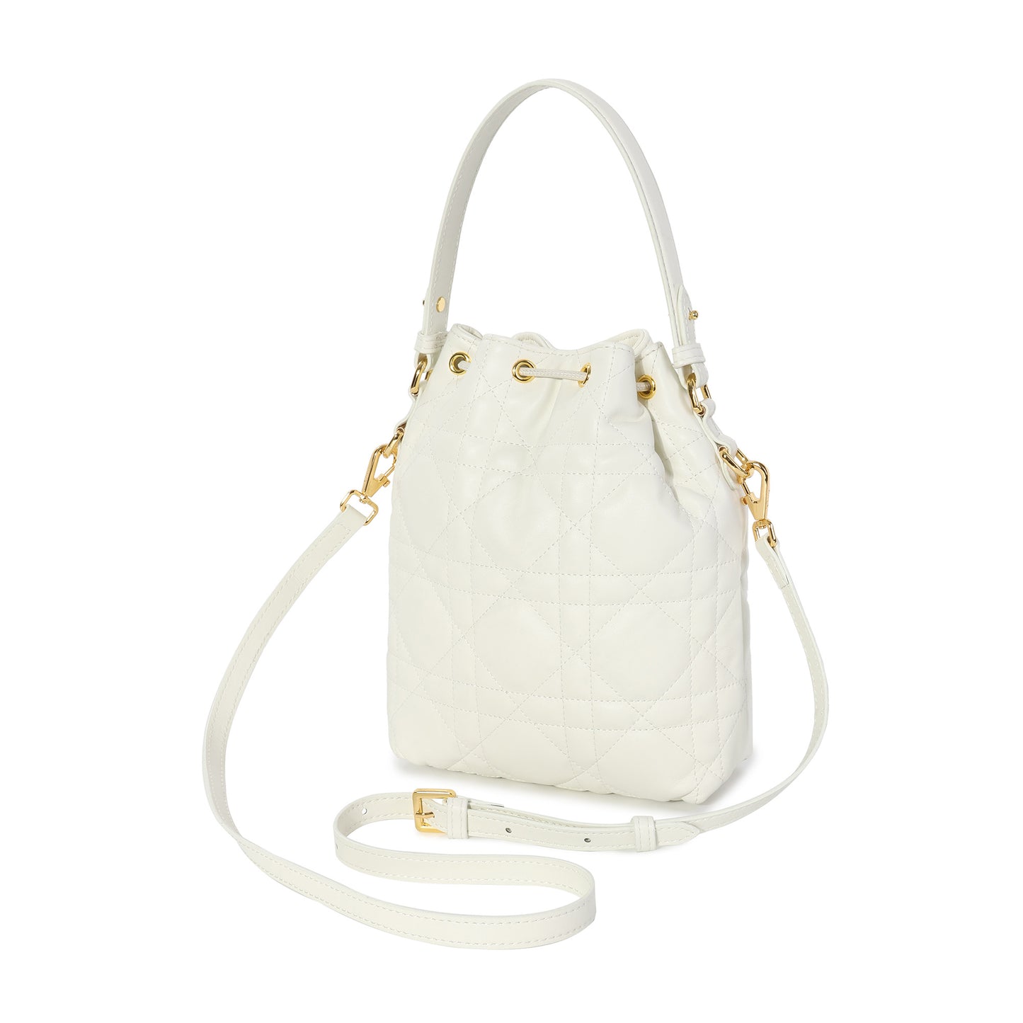 Quilted Leather Drawstring Bucket Bag