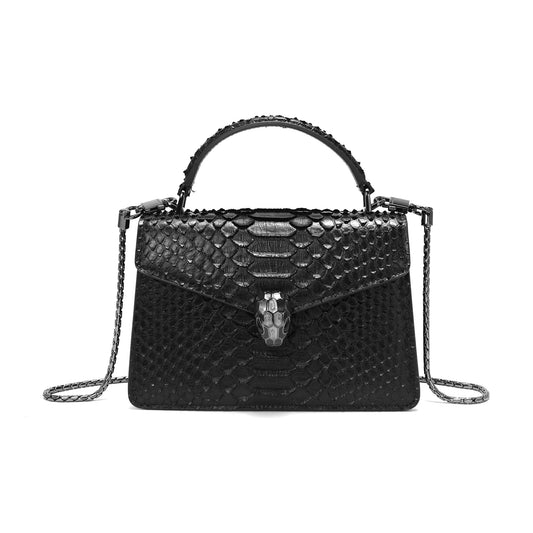 Embossed Leather Top Handle Crossbody Bag with Serpent Clasp