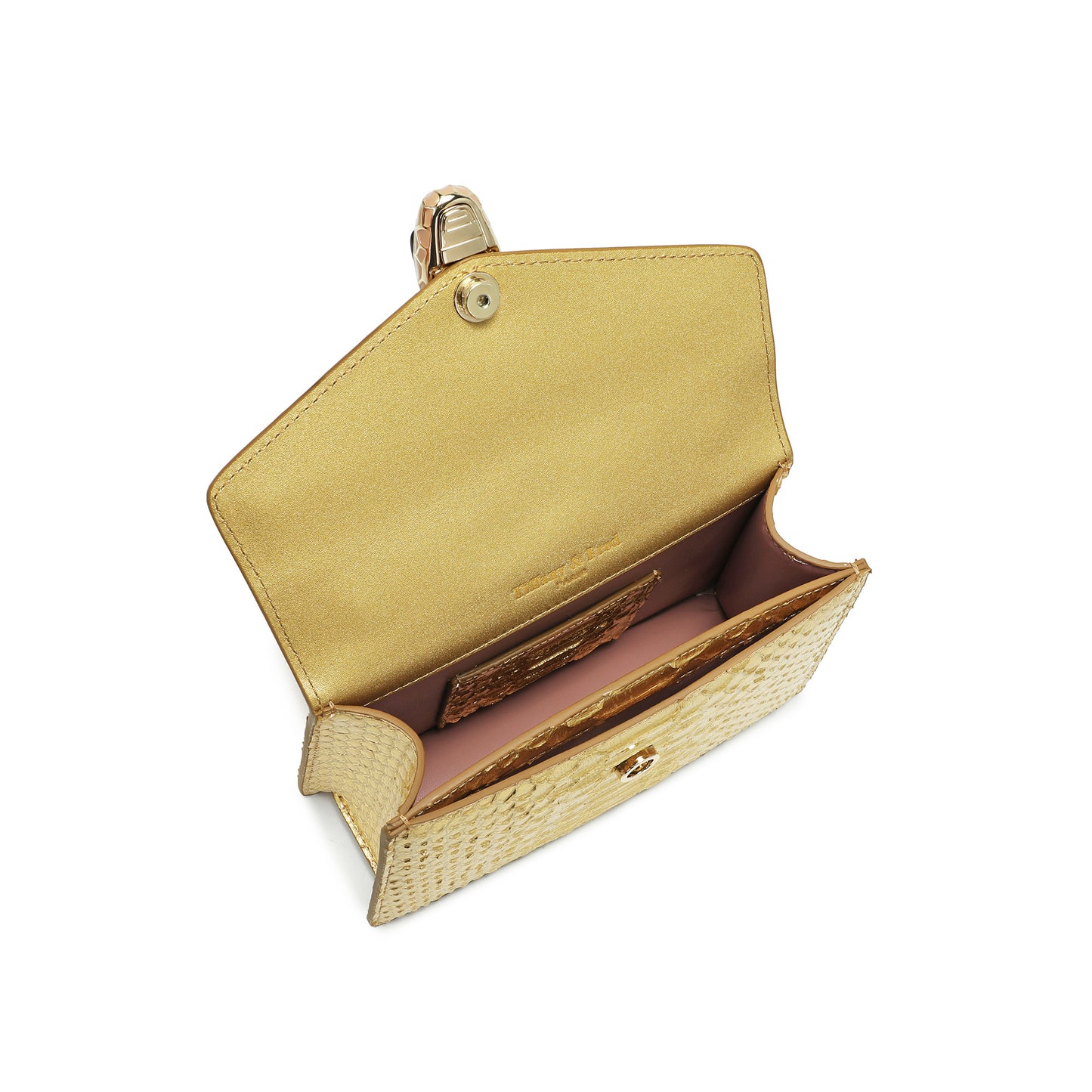 Embossed Leather Top Handle Crossbody Bag with Serpent Clasp