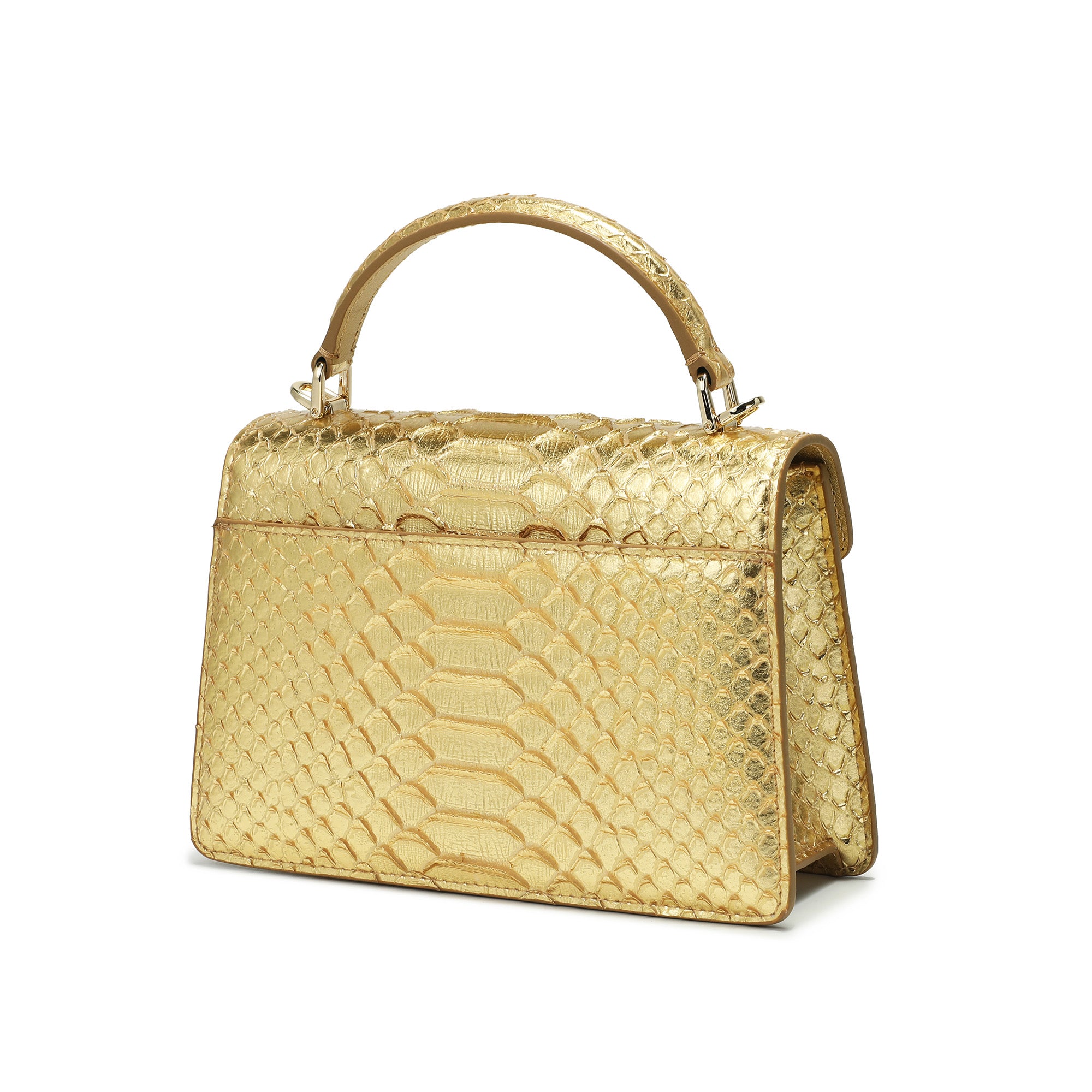 Embossed Leather Top Handle Crossbody Bag with Serpent Clasp