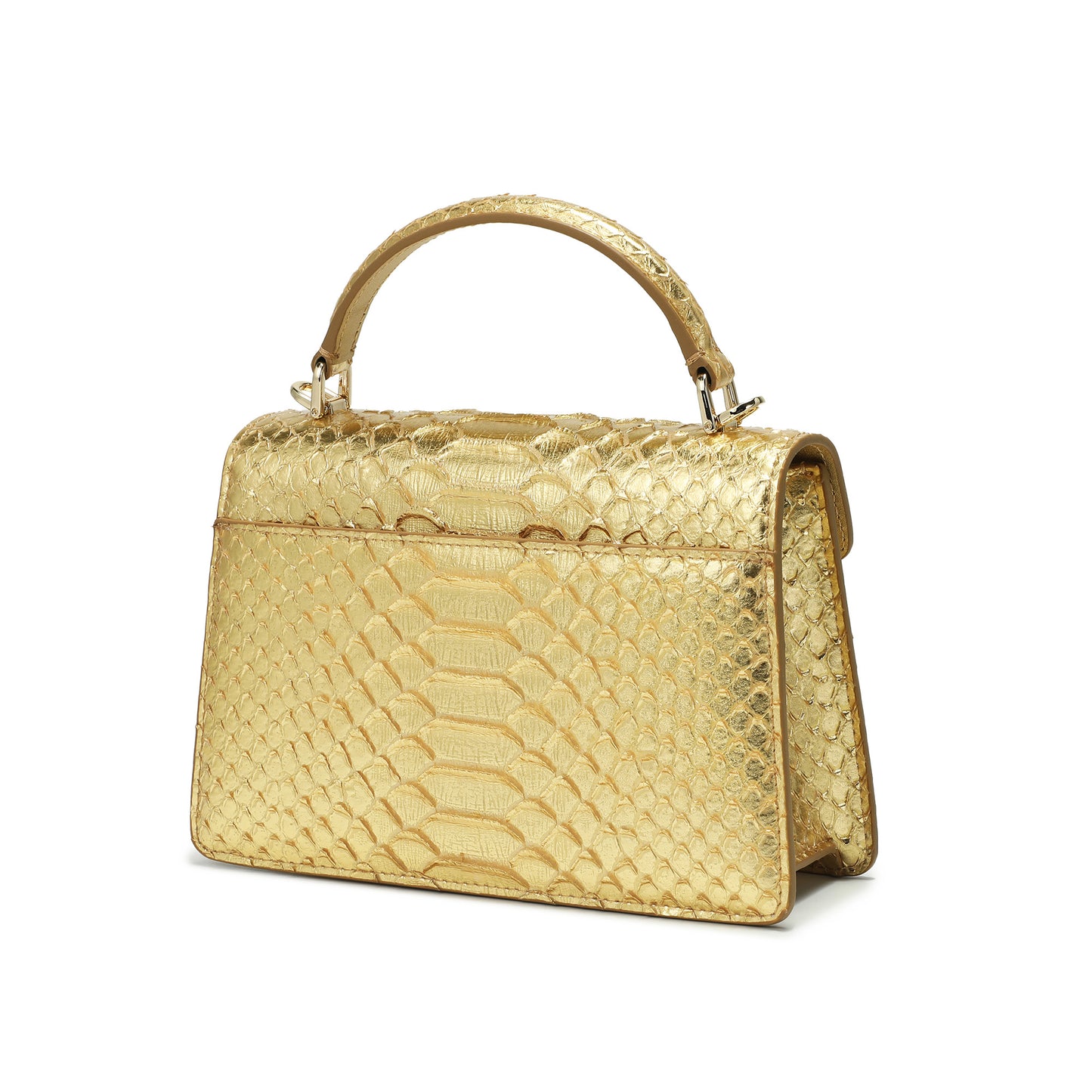Embossed Leather Top Handle Crossbody Bag with Serpent Clasp
