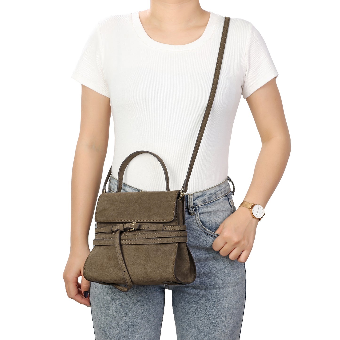 Luxury Suede Leather Convertible Crossbody Satchel