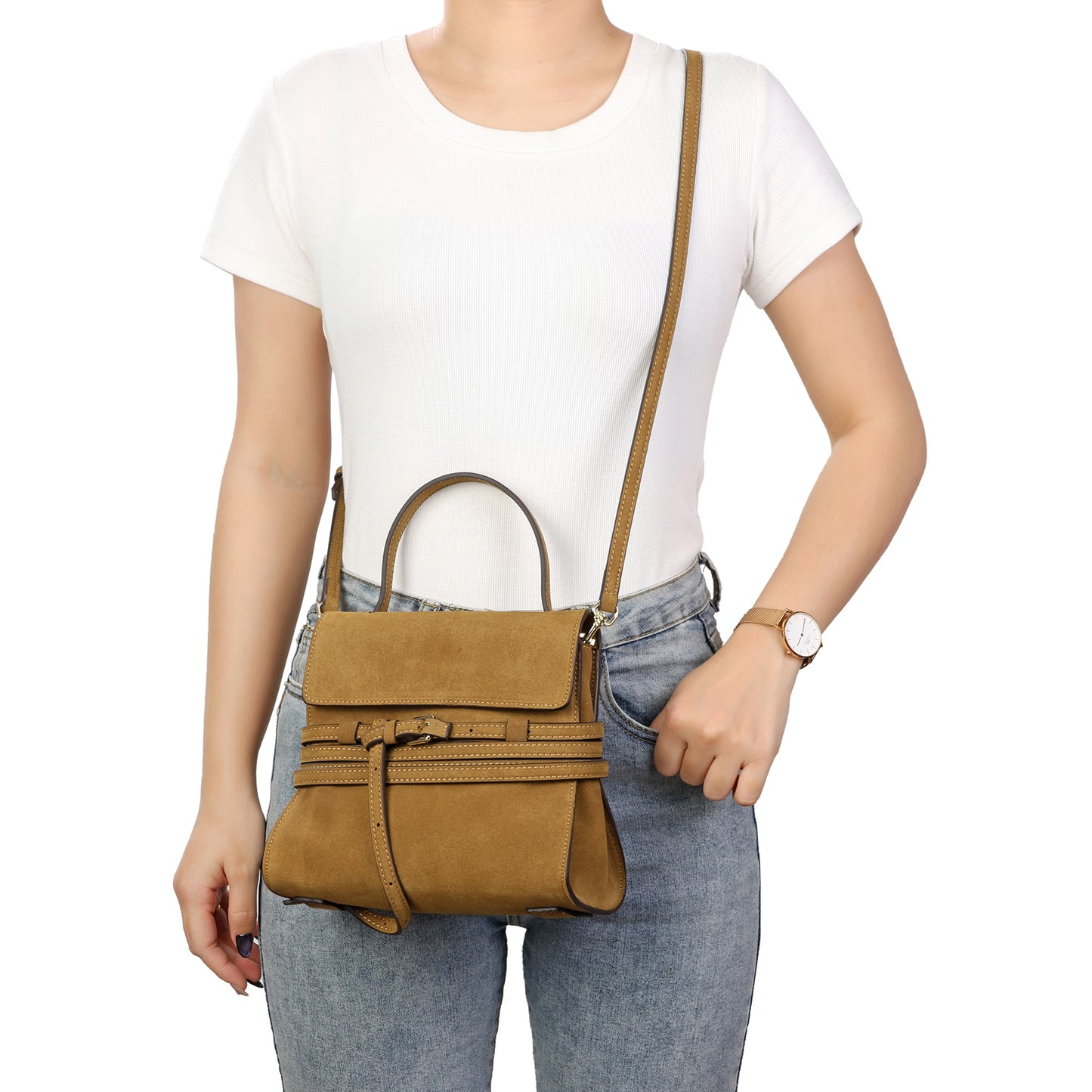 Luxury Suede Leather Convertible Crossbody Satchel