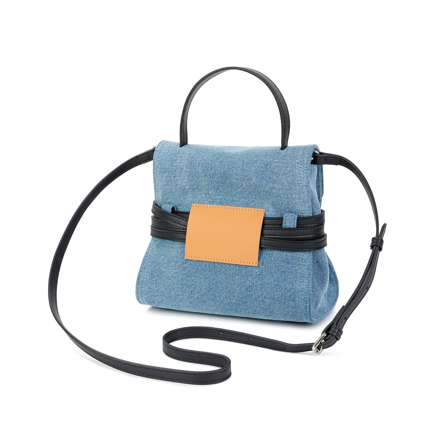 Denim & Leather Belted Mini Satchel Crossbody