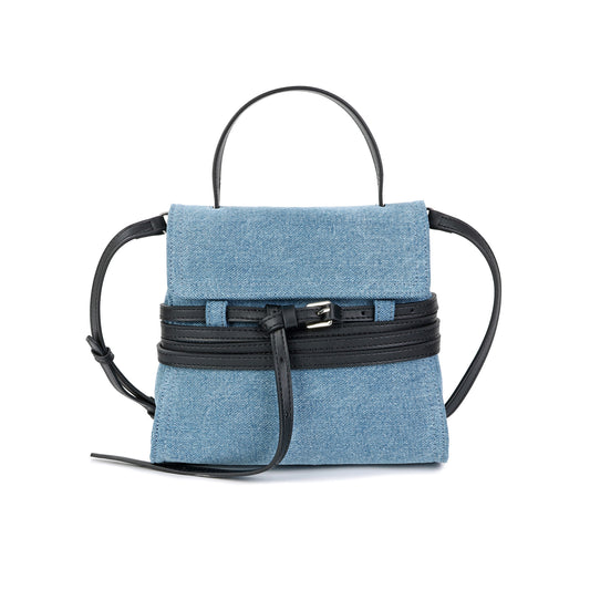 Denim & Leather Belted Mini Satchel Crossbody