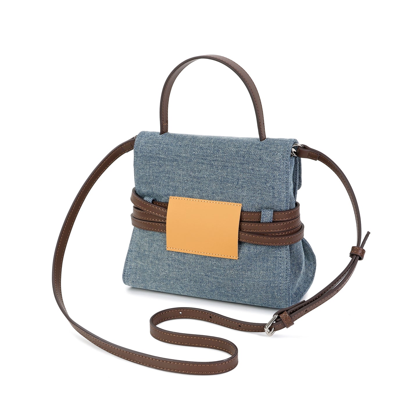 Denim & Leather Belted Mini Satchel Crossbody