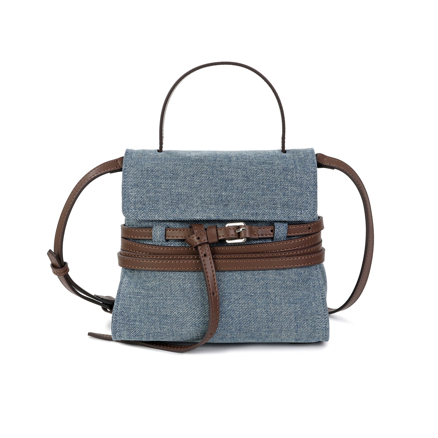 Denim & Leather Belted Mini Satchel Crossbody