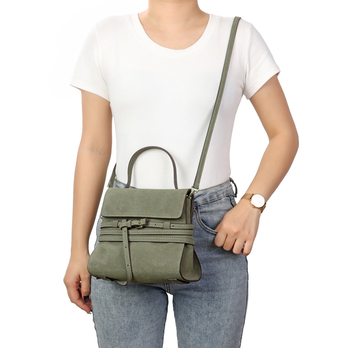 Luxury Suede Leather Convertible Crossbody Satchel