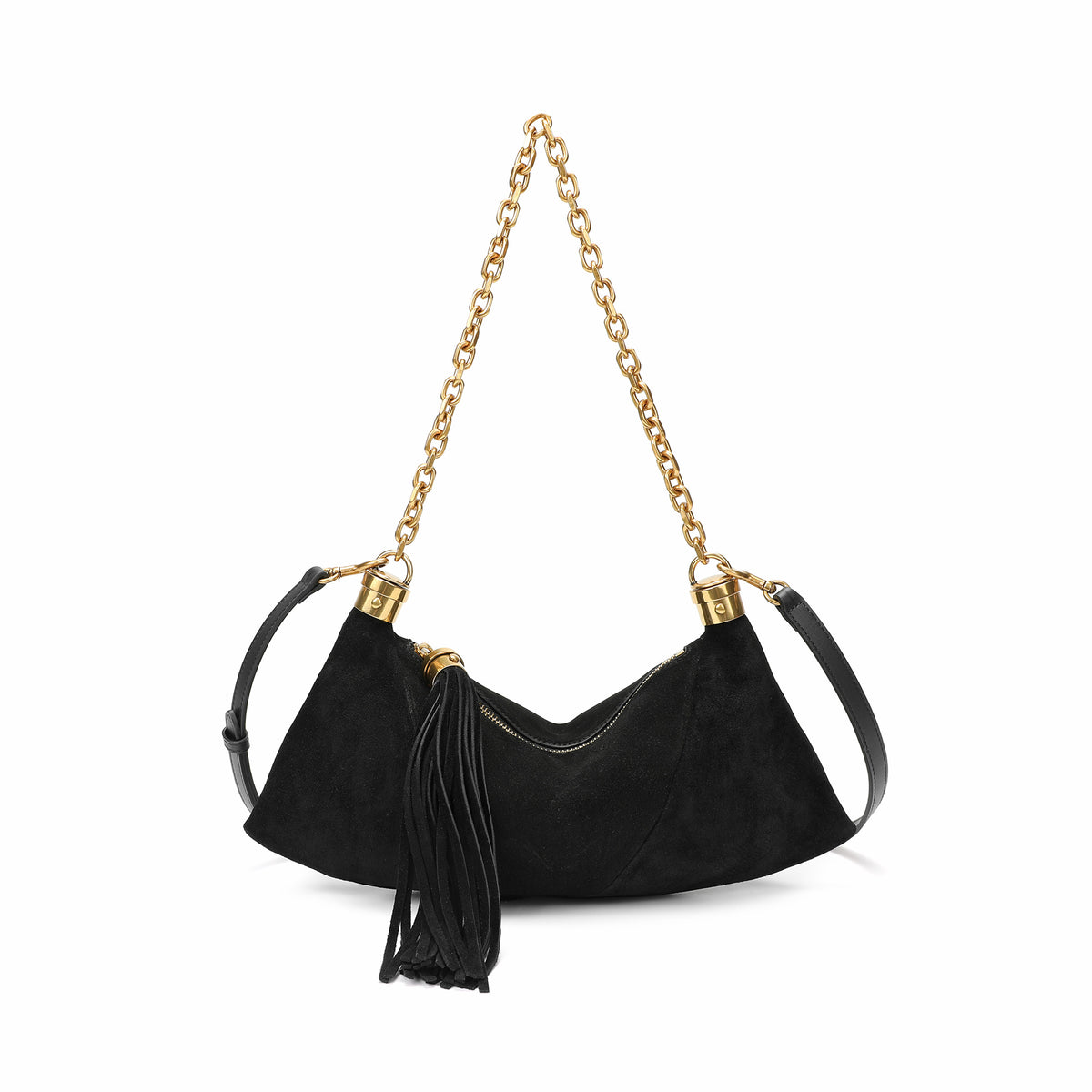 Suede Hobo Shoulder Bag with Chain Handle & Tassel