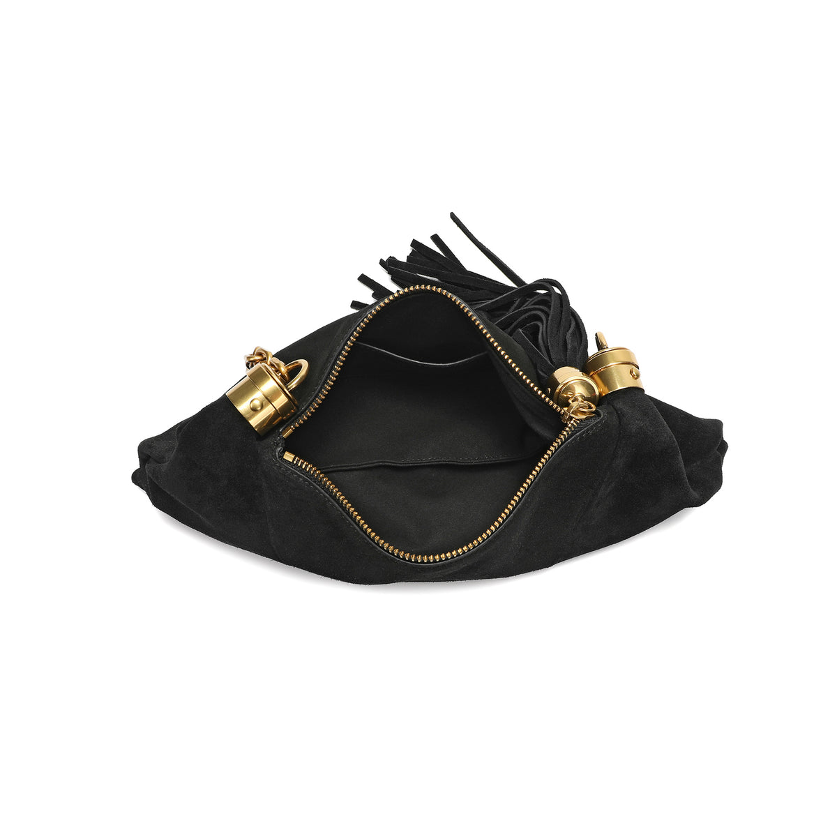 Suede Hobo Shoulder Bag with Chain Handle & Tassel