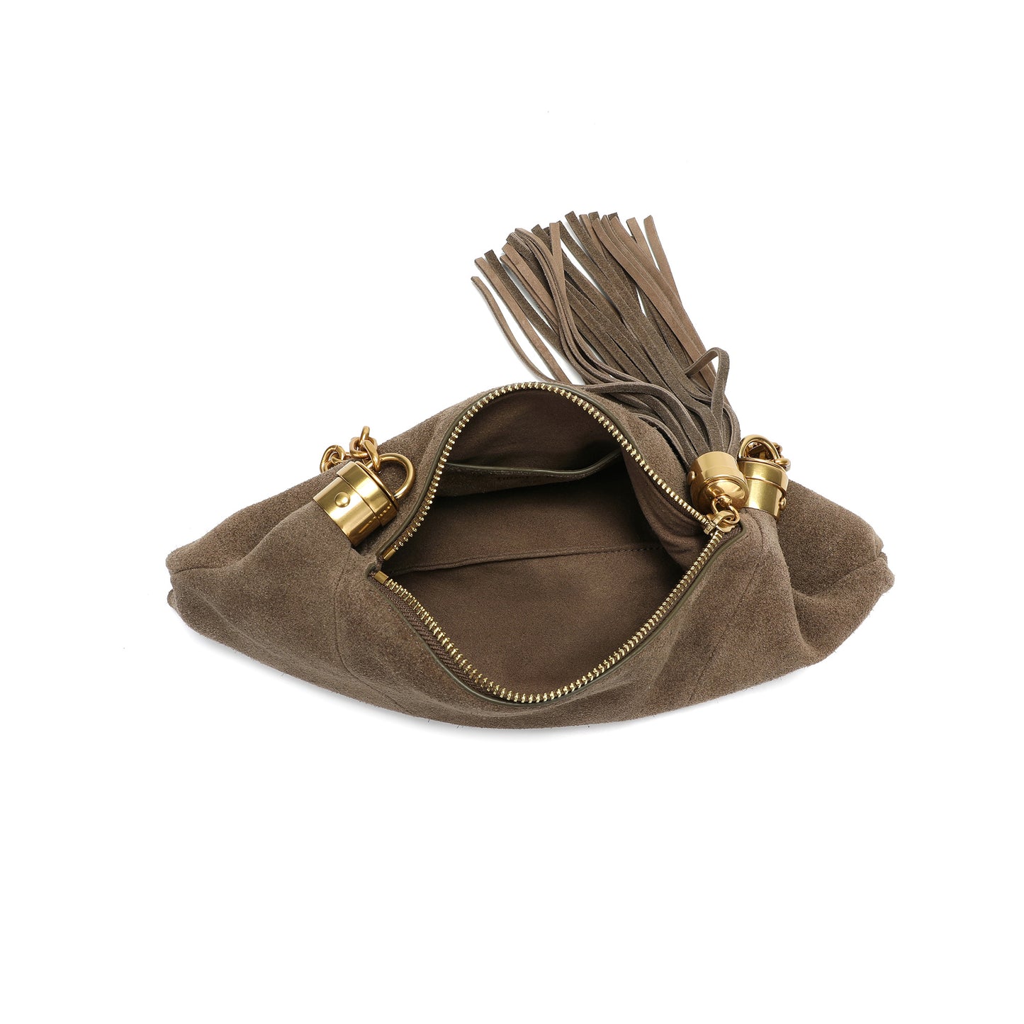 Suede Hobo Shoulder Bag with Chain Handle & Tassel