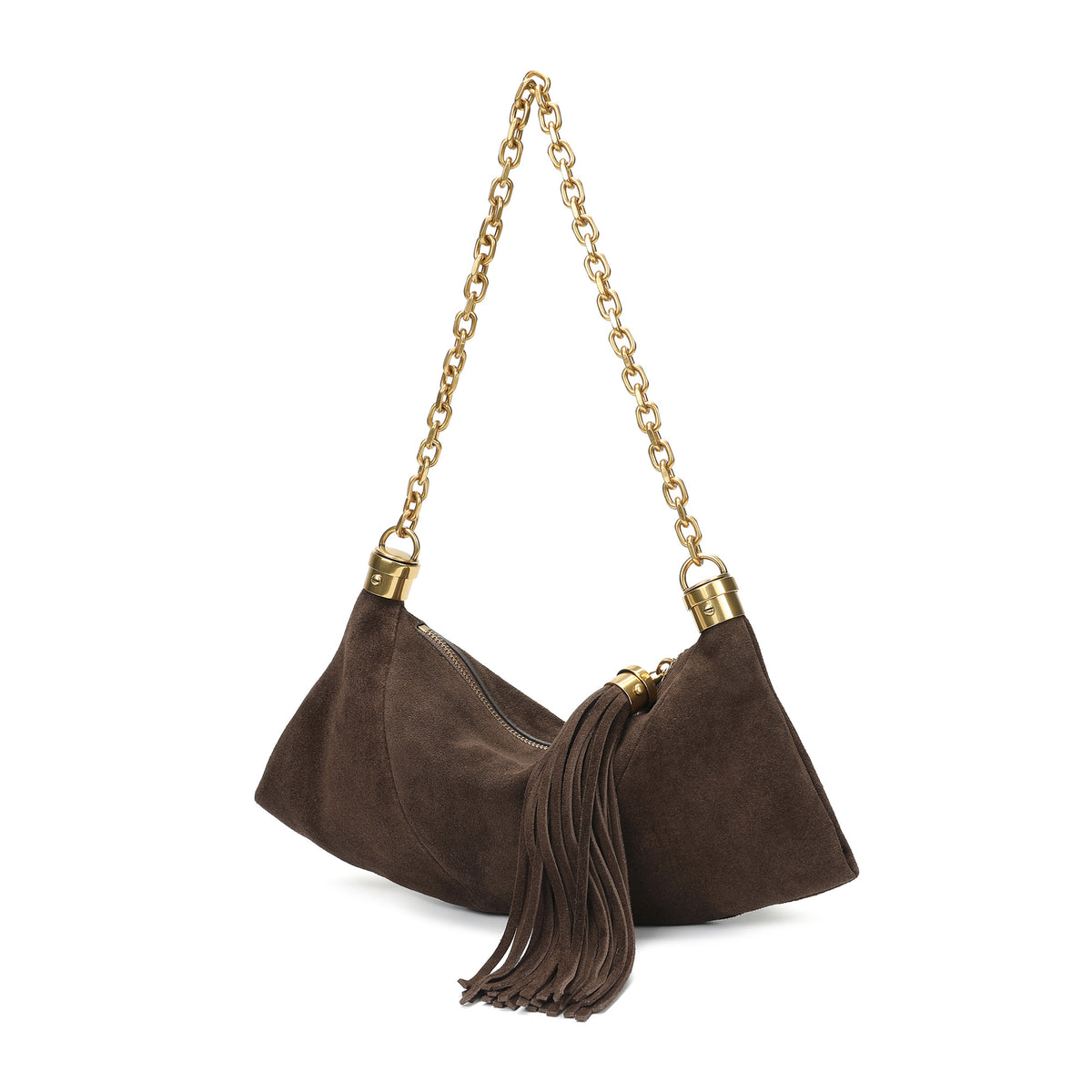 Suede Hobo Shoulder Bag with Chain Handle & Tassel