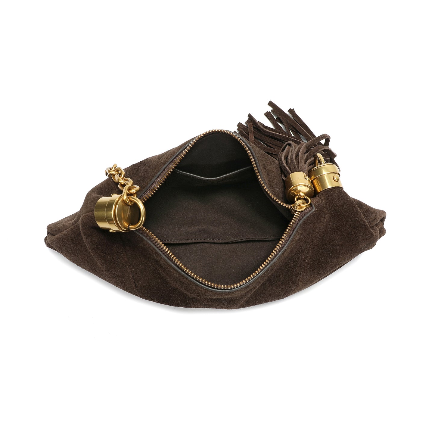 Suede Hobo Shoulder Bag with Chain Handle & Tassel