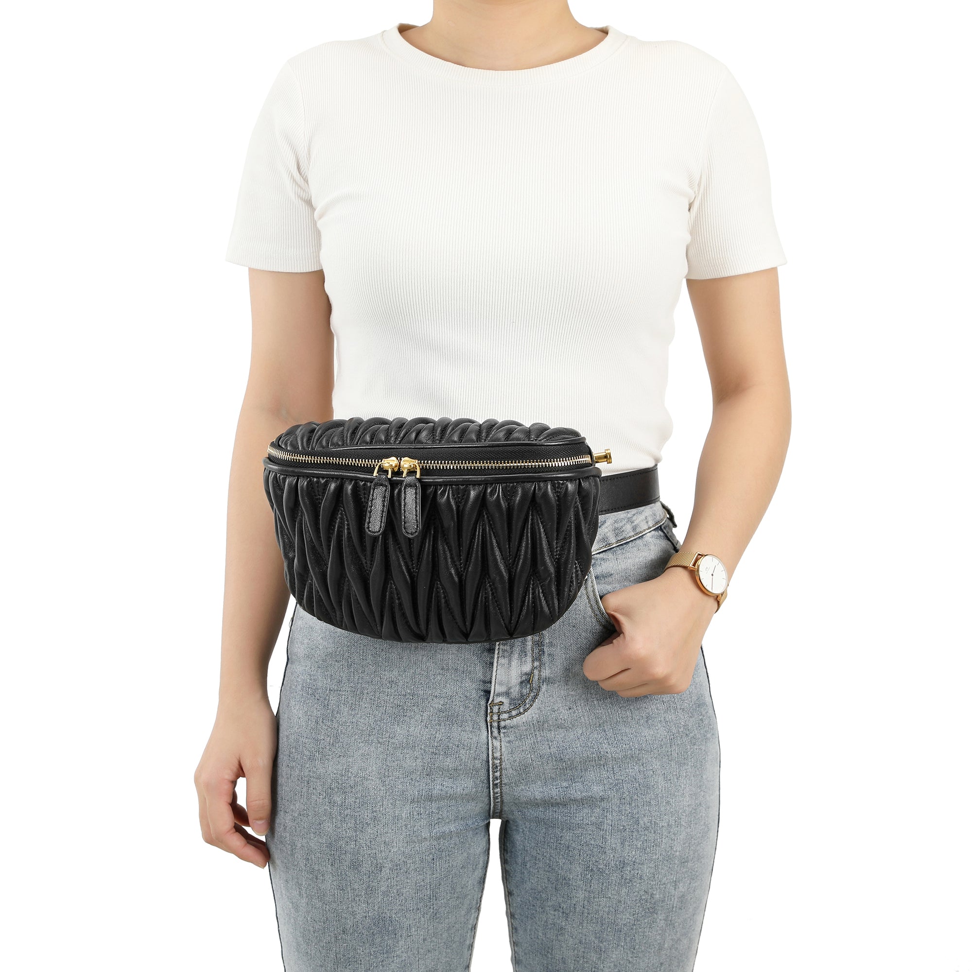 Tiffany Fred Pleated Quilted Sheepskin Leather Fanny Bag Belt Bag