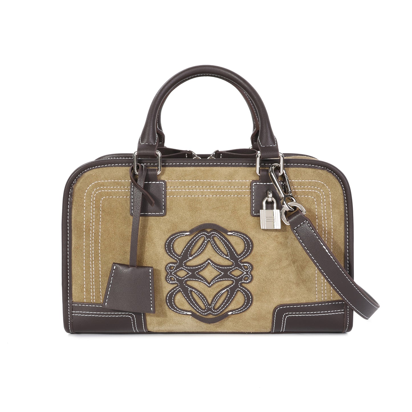 Suede & Leather Top Handle Satchel with Shoulder Strap
