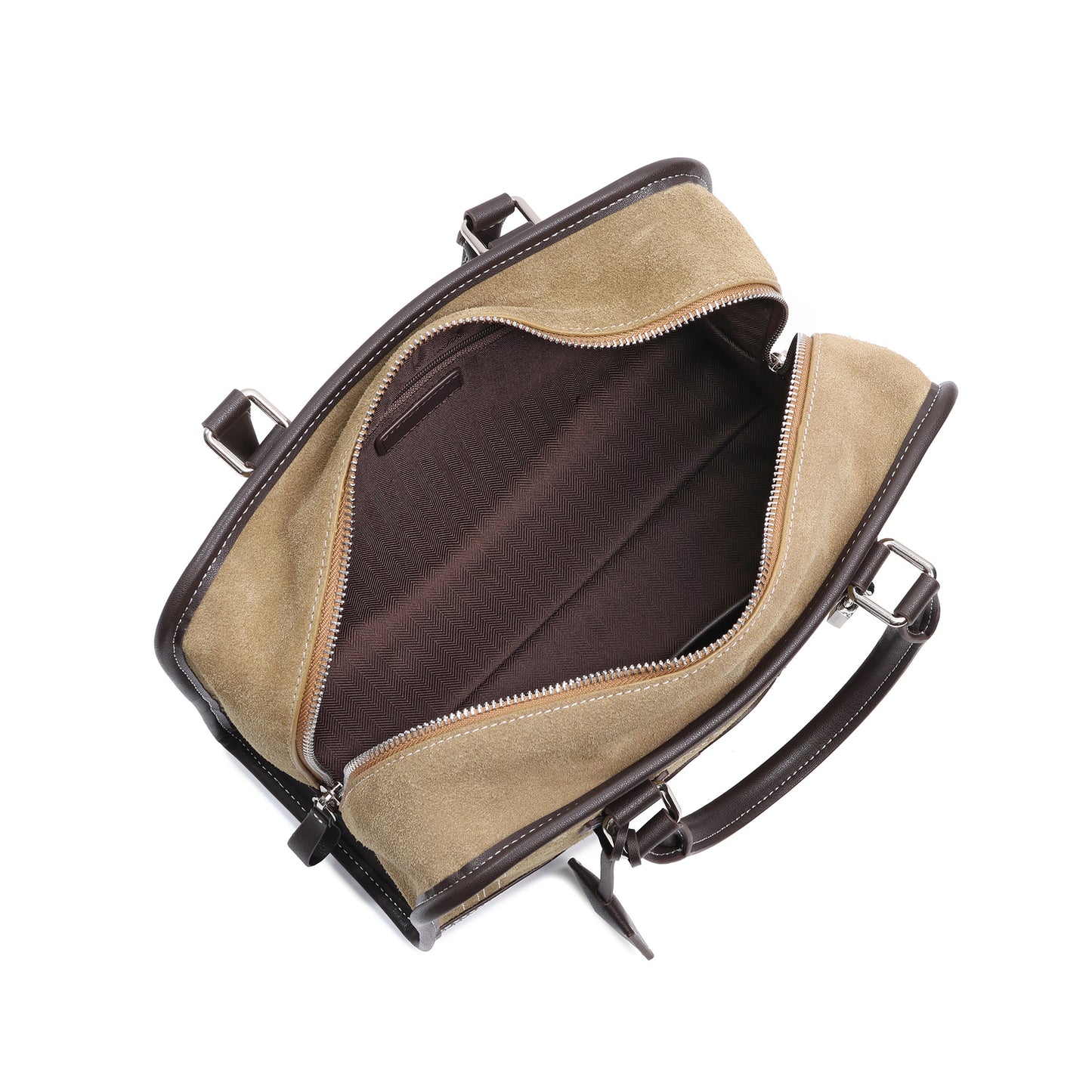 Suede & Leather Top Handle Satchel with Shoulder Strap