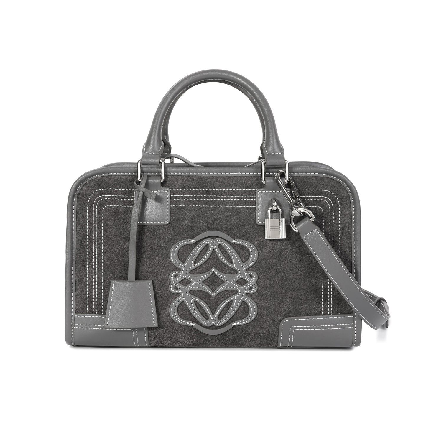 Suede & Leather Top Handle Satchel with Shoulder Strap