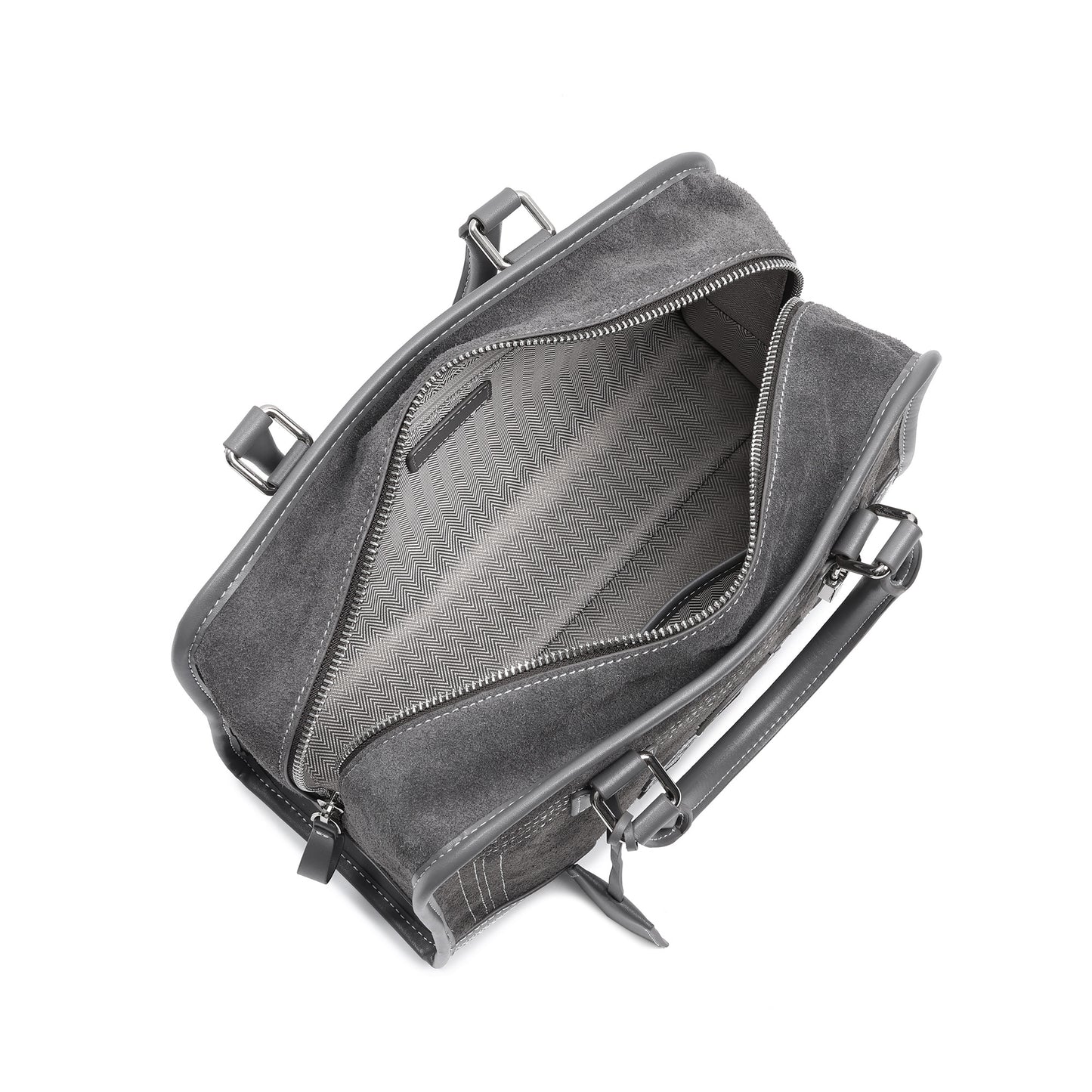 Suede & Leather Top Handle Satchel with Shoulder Strap