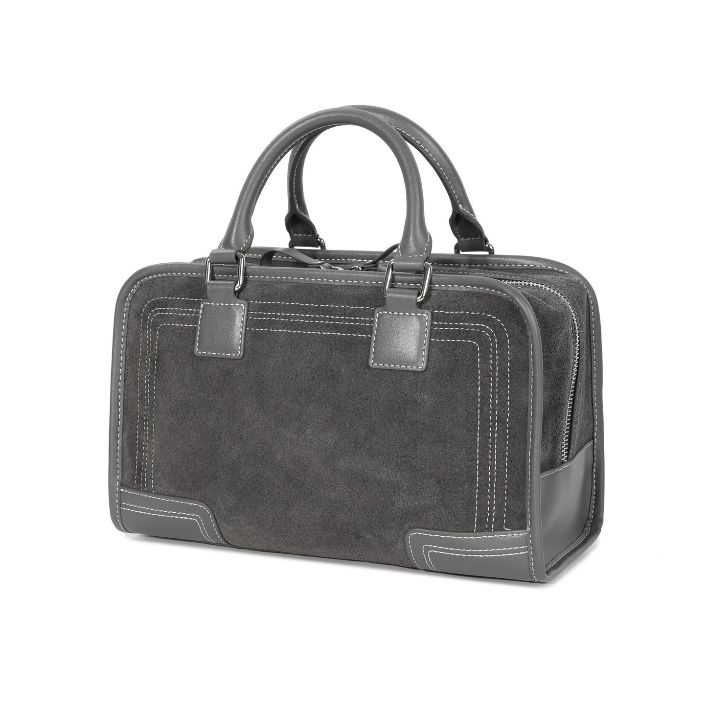 Suede & Leather Top Handle Satchel with Shoulder Strap