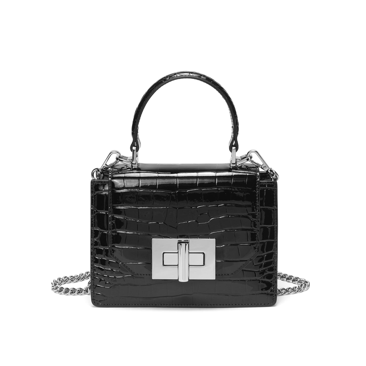 Tiffany & Fred Croco Embossed Patent Leather Satchel/Crossbody Bag