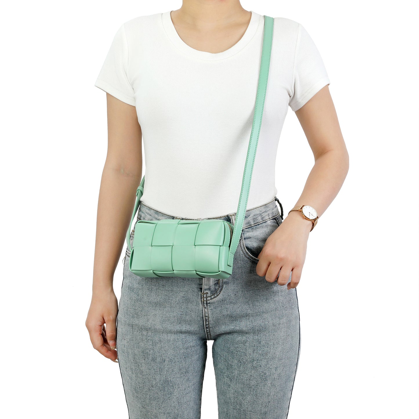 Woven Leather Mini Crossbody Bag