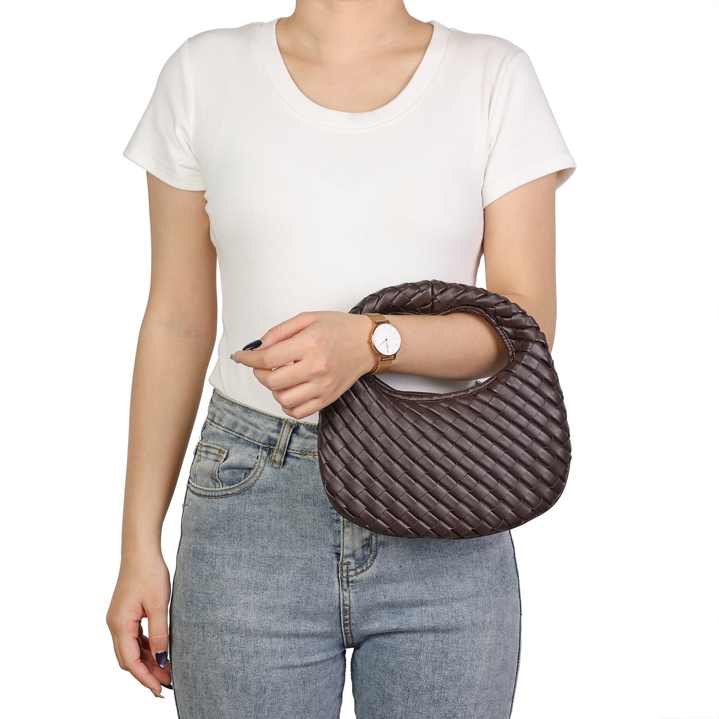 Hand-Woven Leather Mini Hobo Bag