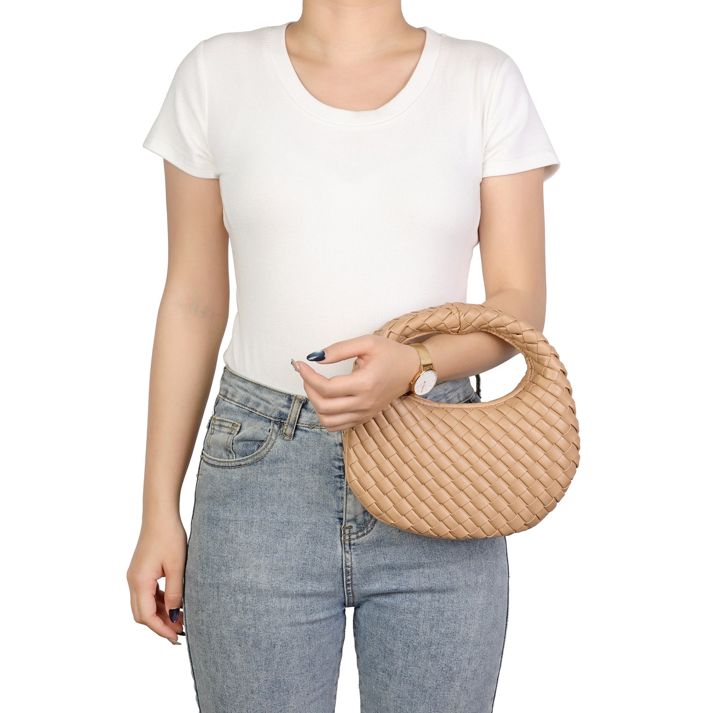 Hand-Woven Leather Mini Hobo Bag