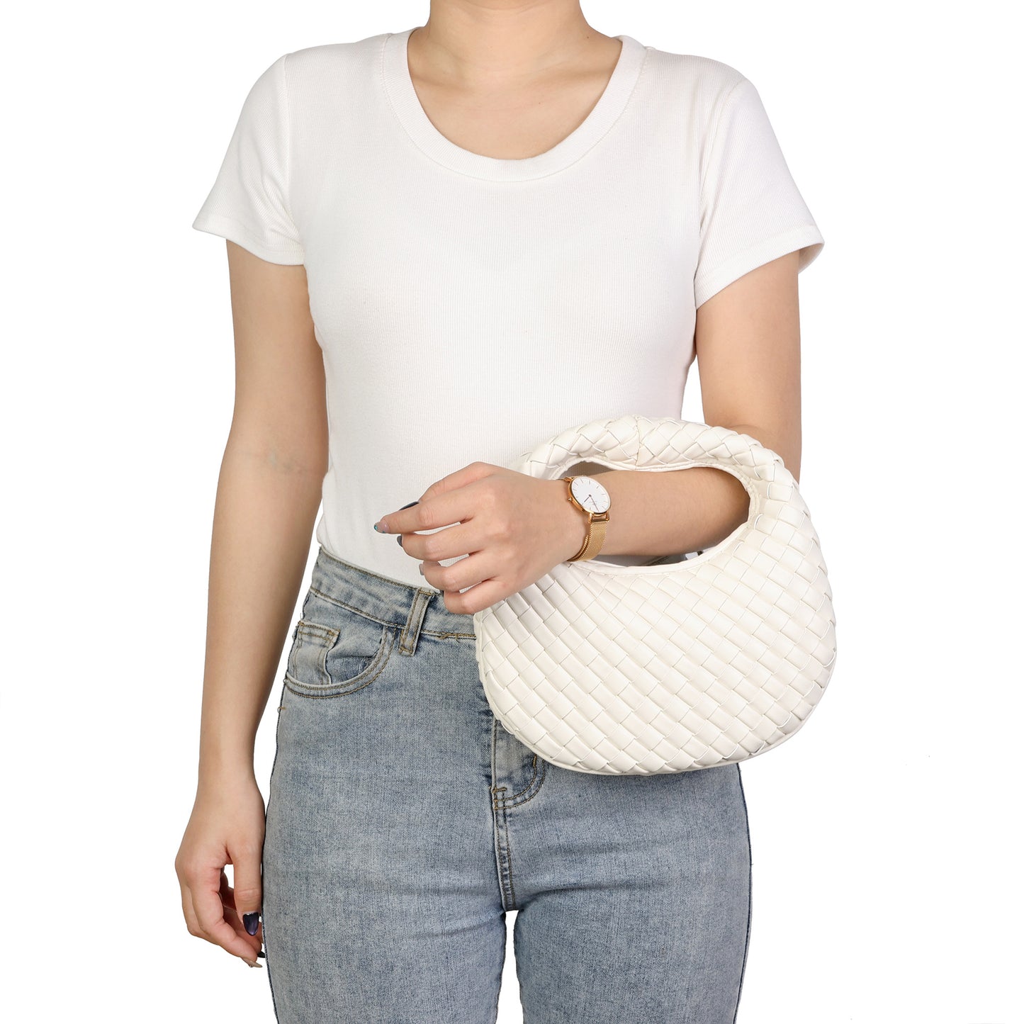 Hand-Woven Leather Mini Hobo Bag