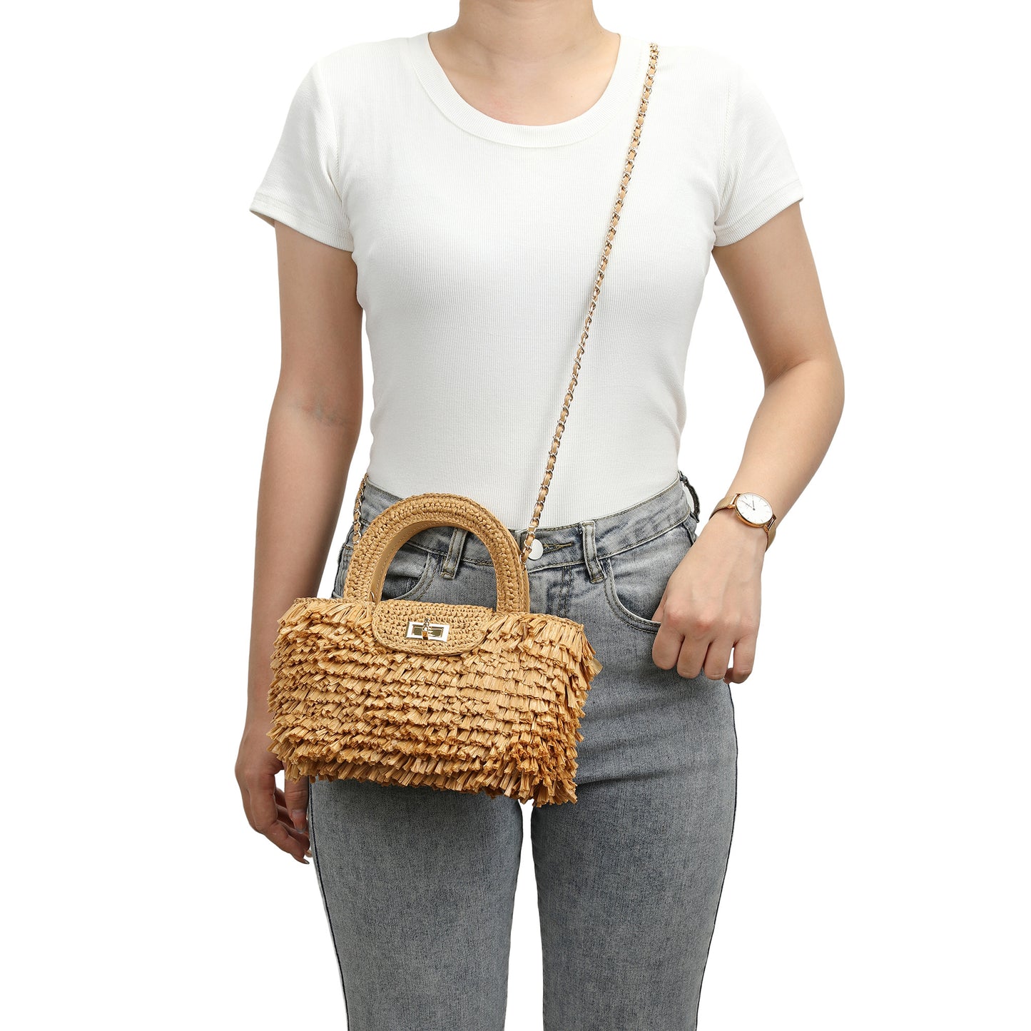 Tassel Weaving Raffia Top Handle Crossbody Bag