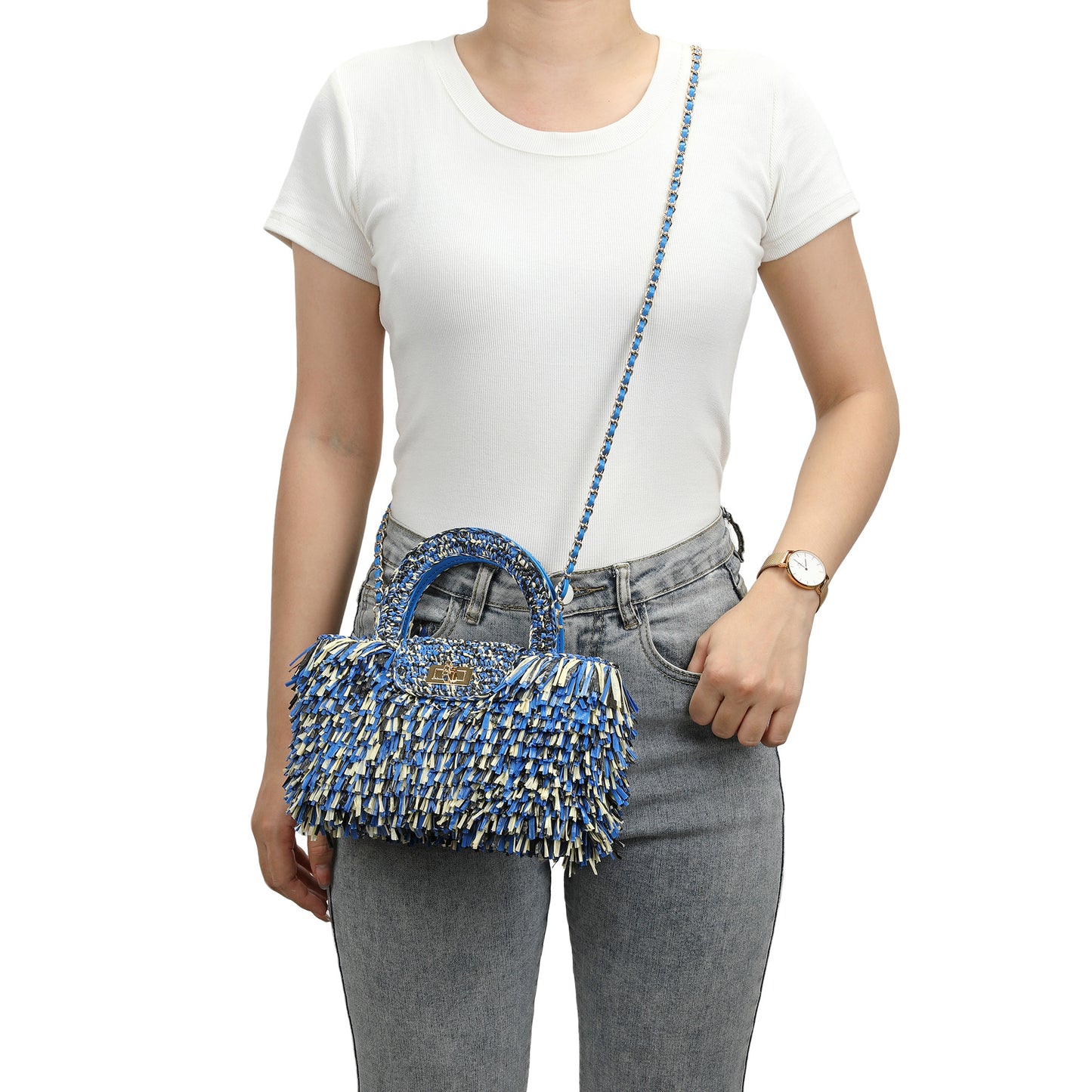 Tassel Weaving Raffia Top Handle Crossbody Bag