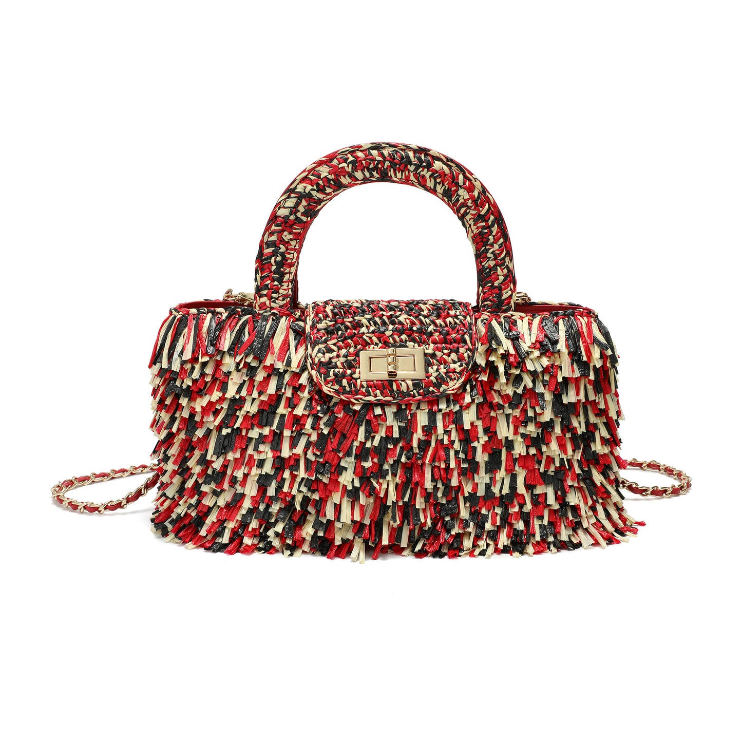 Tassel Weaving Raffia Top Handle Crossbody Bag