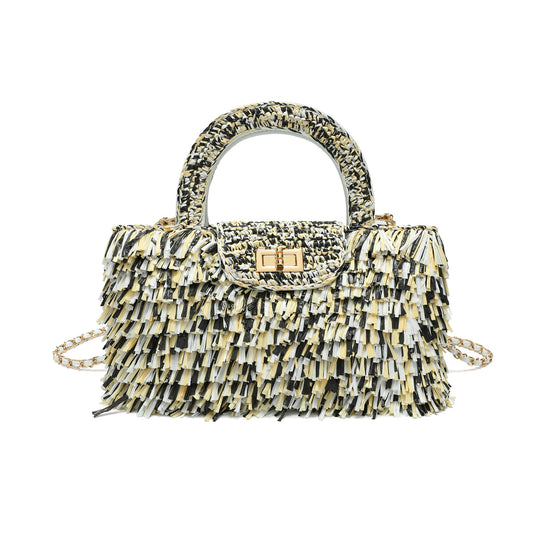Tassel Weaving Raffia Top Handle Crossbody Bag