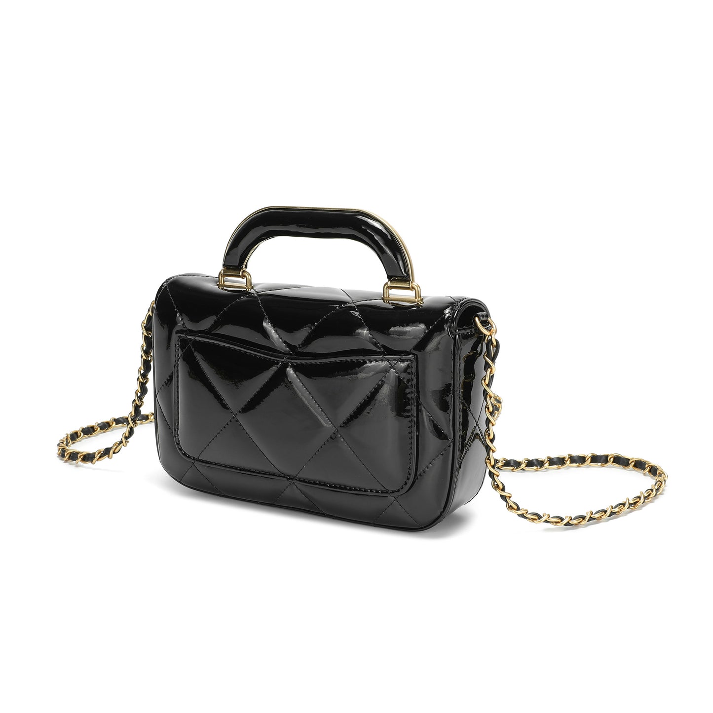 Metallic Leather Quilted Top Handle Crossbody Bag