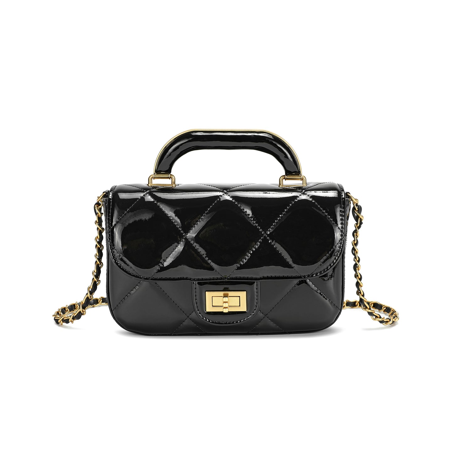Metallic Leather Quilted Top Handle Crossbody Bag