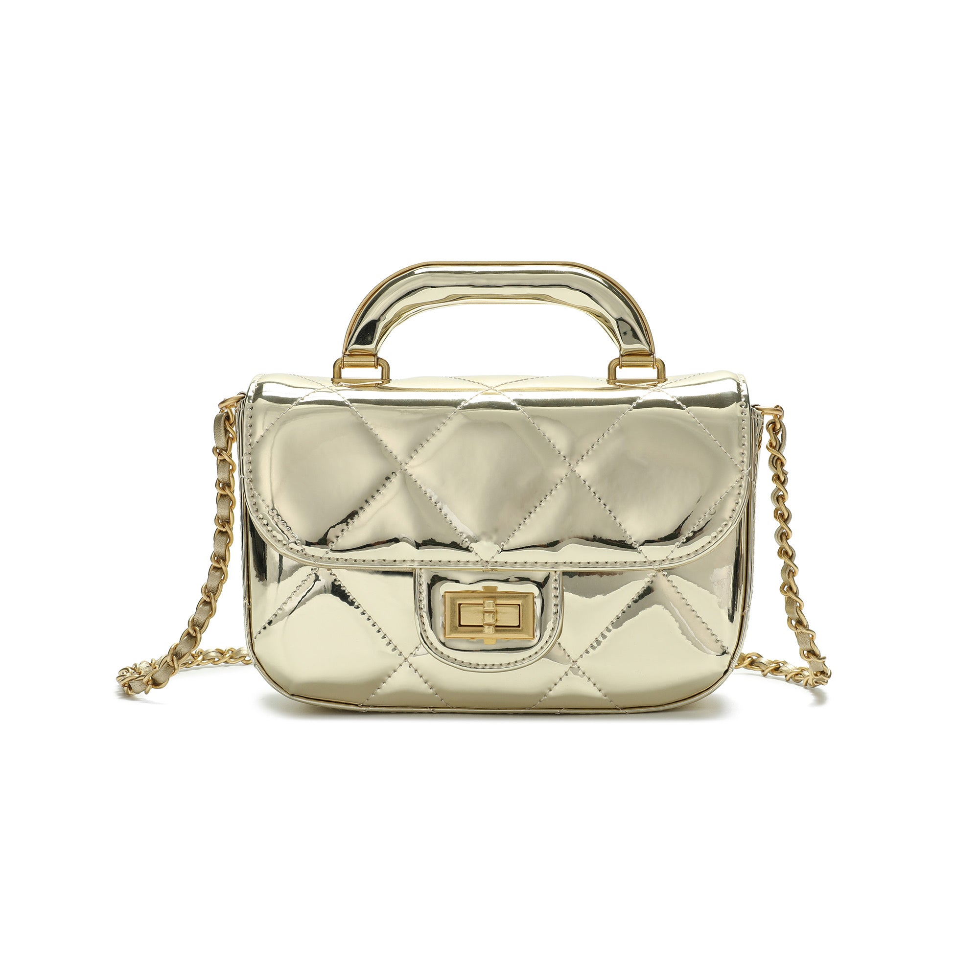 Metallic Leather Quilted Top Handle Crossbody Bag – Tiffany & Fred