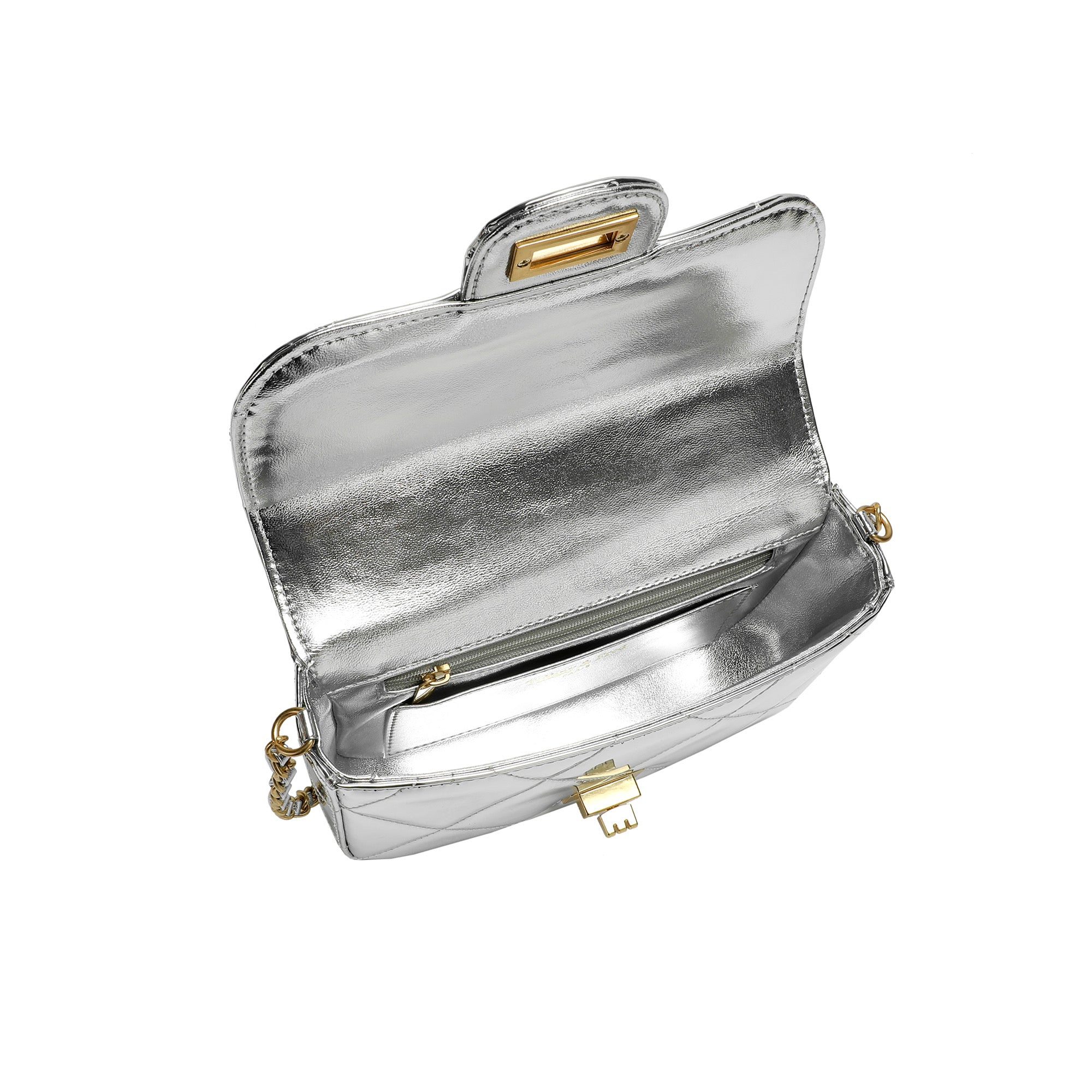 Metallic Leather Quilted Top Handle Crossbody Bag – Tiffany & Fred