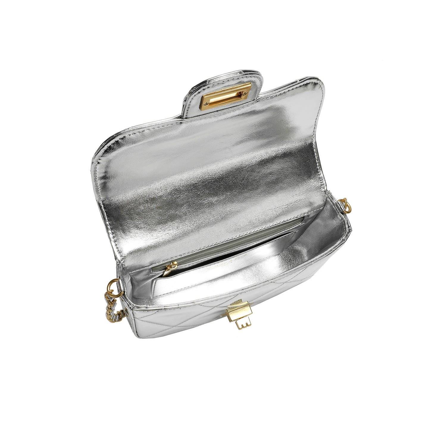 Metallic Leather Quilted Top Handle Crossbody Bag