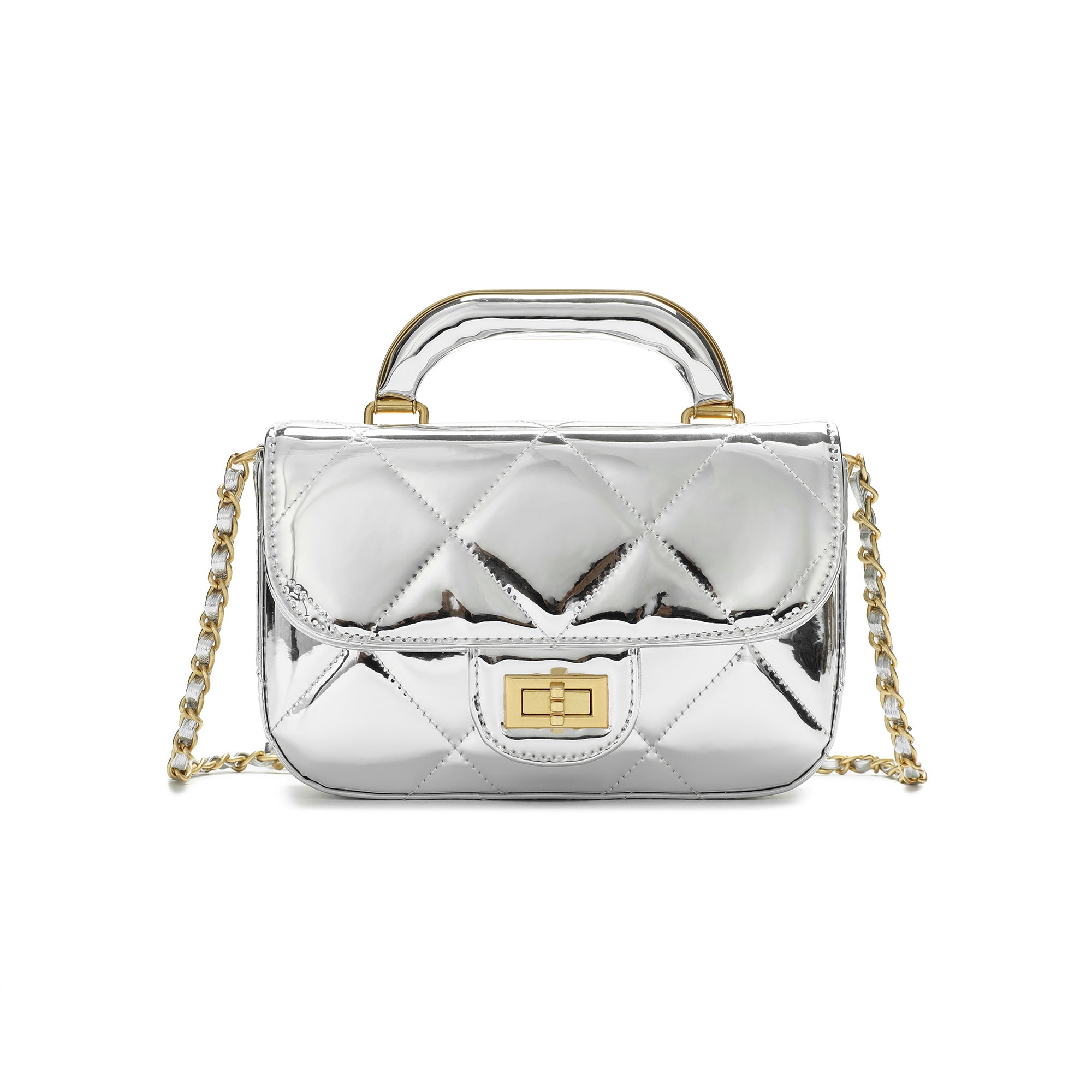 Metallic Leather Quilted Top Handle Crossbody Bag – Tiffany & Fred