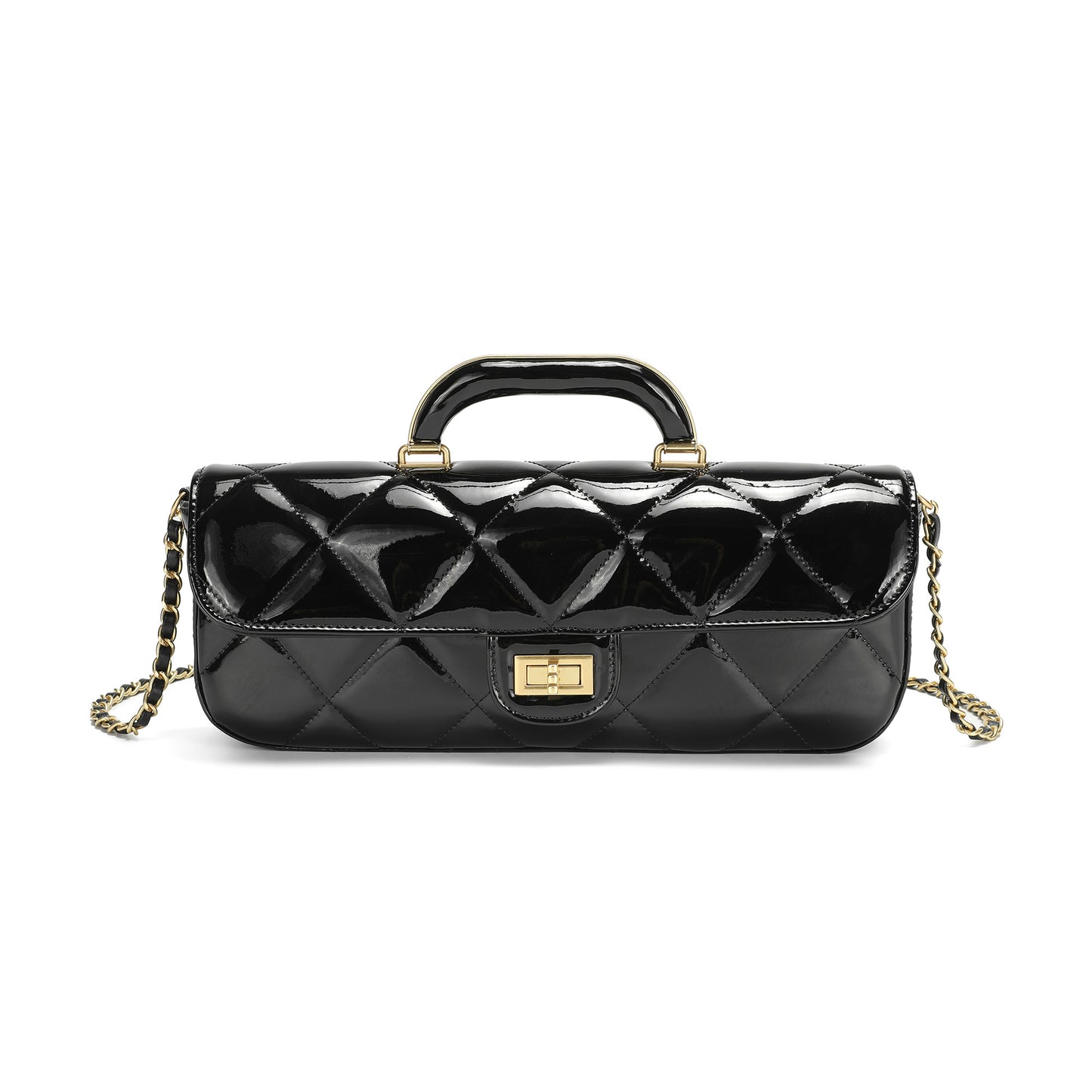 Metallic Leather Quilted Top Handle Clutch/Crossbody Bag