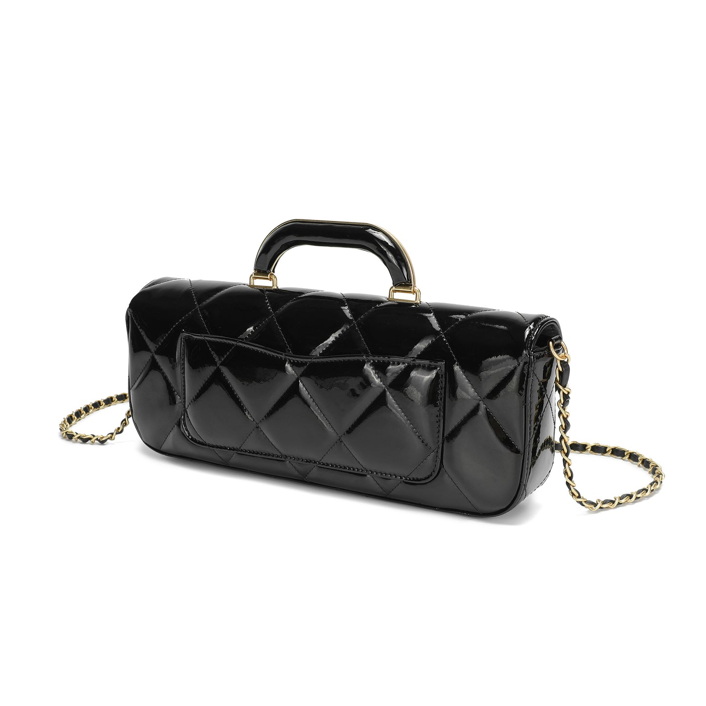 Metallic Leather Quilted Top Handle Clutch/Crossbody Bag
