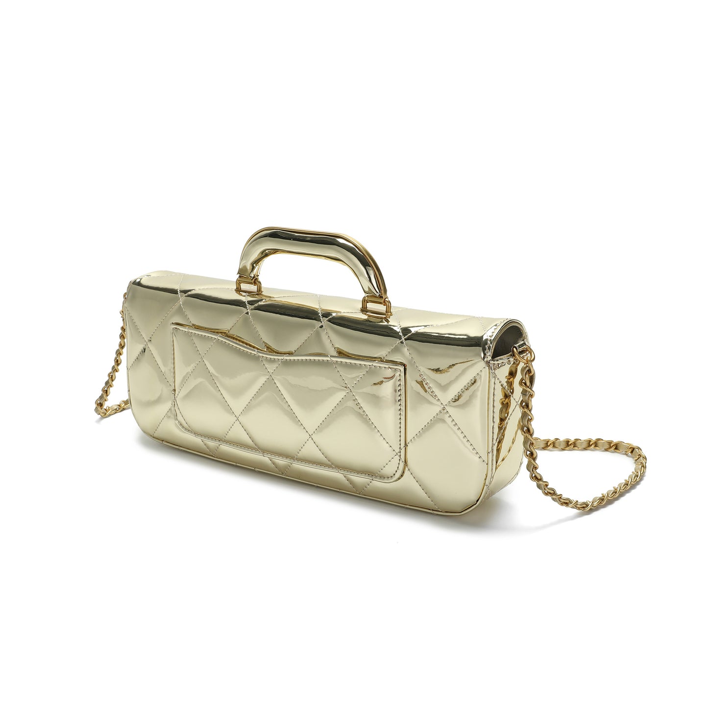 Metallic Leather Quilted Top Handle Clutch/Crossbody Bag