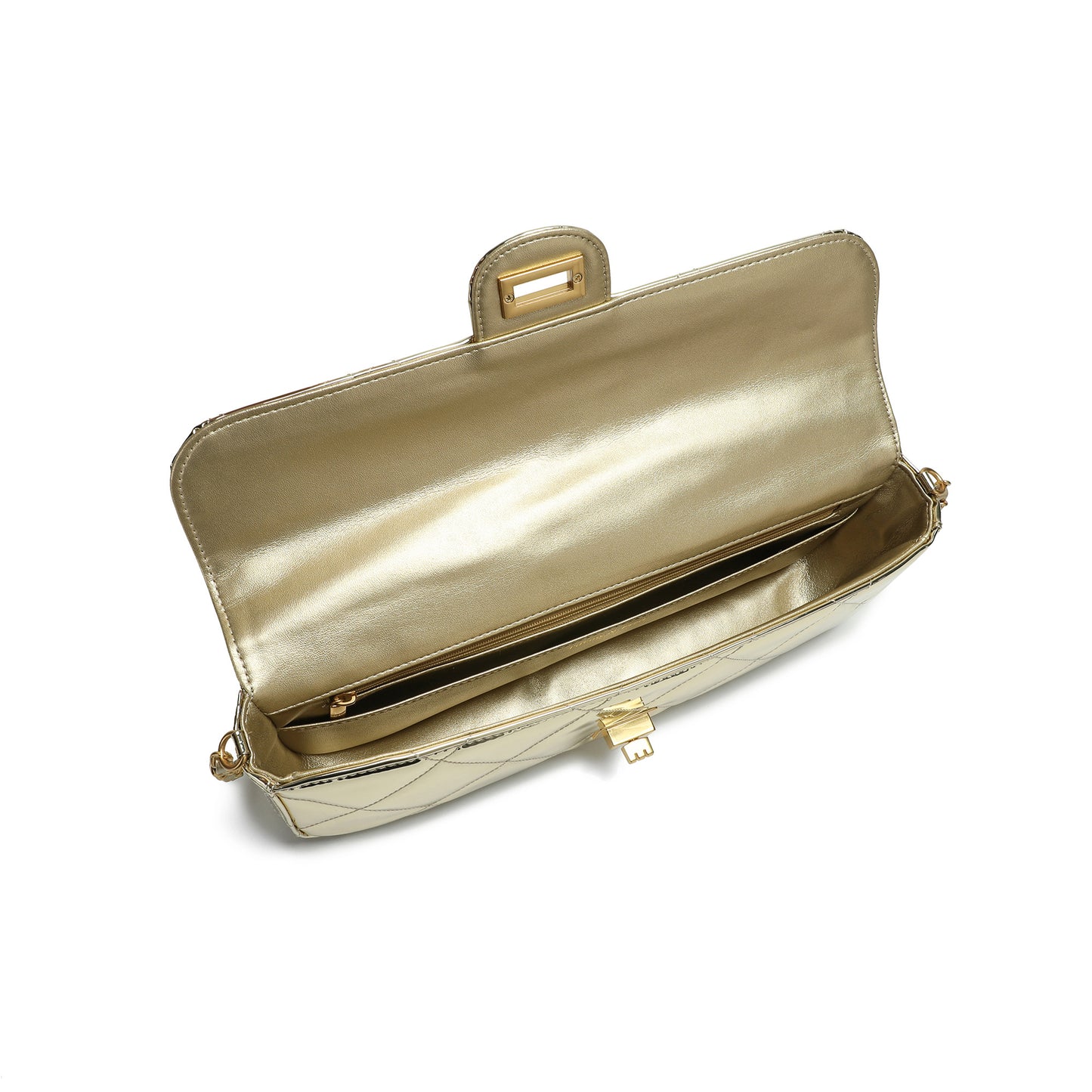 Metallic Leather Quilted Top Handle Clutch/Crossbody Bag