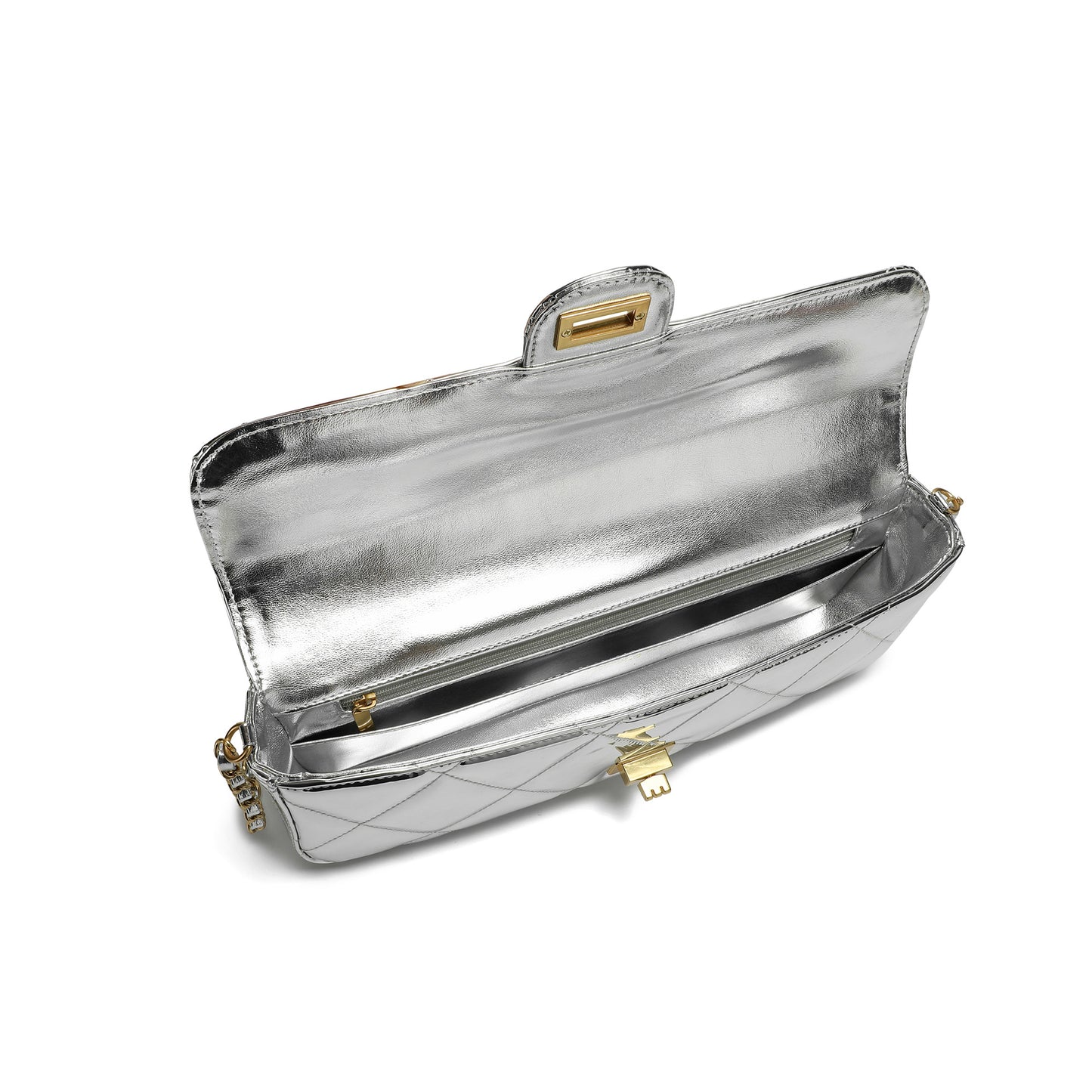 Metallic Leather Quilted Top Handle Clutch/Crossbody Bag