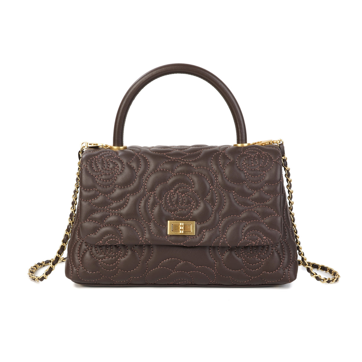 Quilted Floral Top Handle Bag