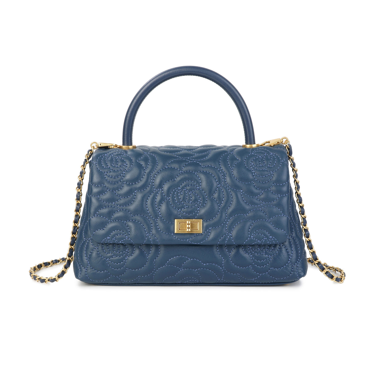 Quilted Floral Top Handle Bag