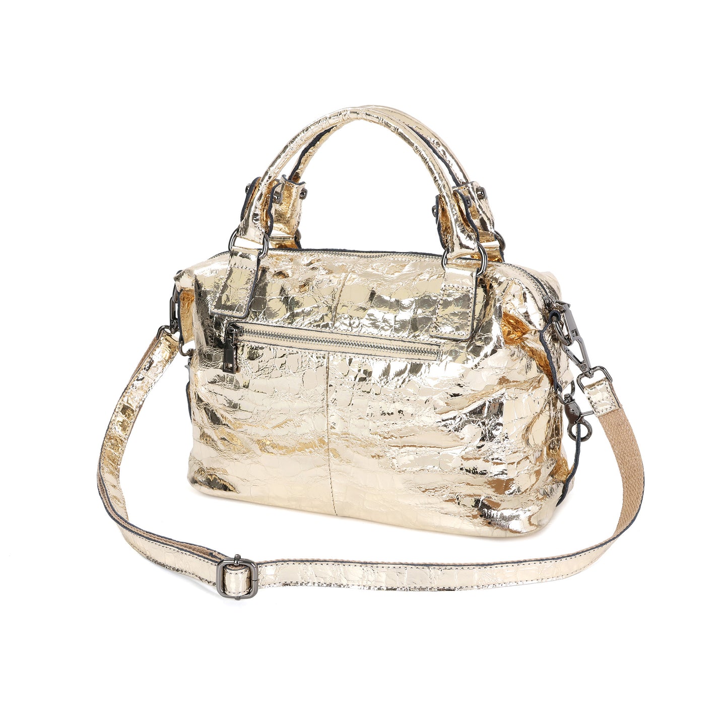 Metallic Croc-Embossed Leather Satchel