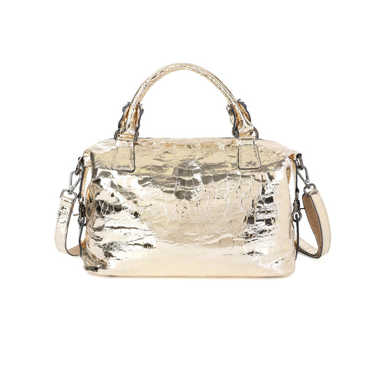 Metallic Croc-Embossed Leather Satchel