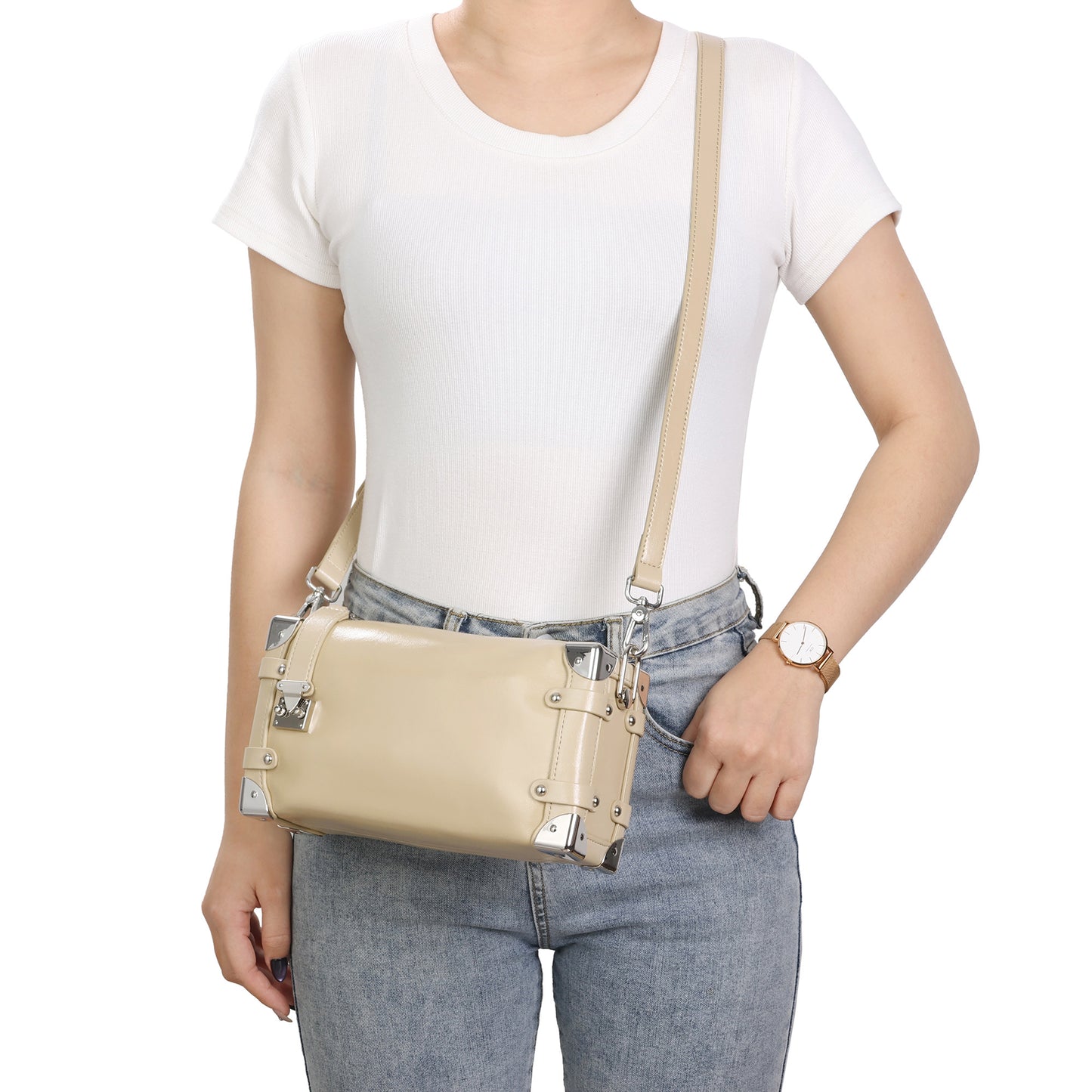 Mini Trunk-Inspired Leather Crossbody Bag