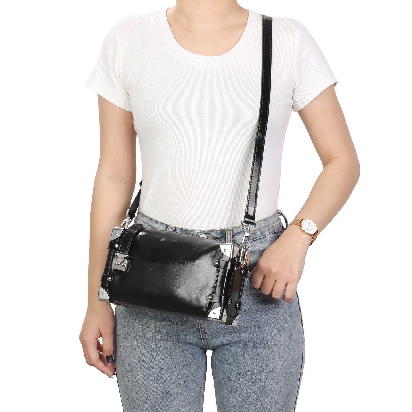 Mini Trunk-Inspired Leather Crossbody Bag